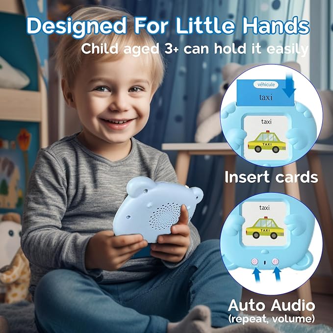 Bilingual English Italian Flash Cards - Talking Flash Cards for Kids, Pocket Speech for Toddlers 3-12, Educational Learning Audible Gift Play Cards Italian, Autism Sensory Toys (Blue)
