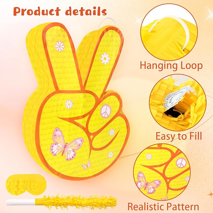 Hippie Pinata with Stick & Blindfold Daisy Flower Mexican Pinata Game for Girl Groovy Birthday Party Decorations Supplies