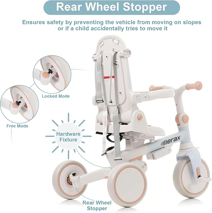 Merax 7-in-1 All-Terrain Kids Tricycle Stroller Foldable Toddler Tricycle with Adjustable Push Handle