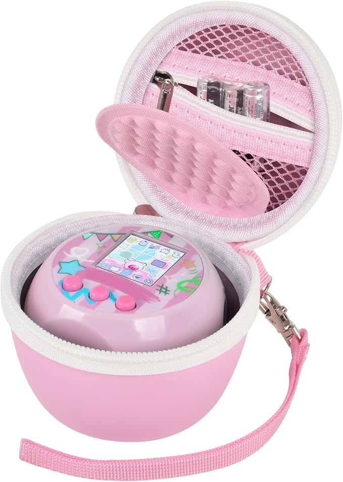 casmilee Toy Case for Punirunes/for Tamagotchi Interactive Digital Pet, Kids Virtual Electronic Pets Holder with Partition to Protect Screen & Mesh Pocket for Small Accessories- Box Only (Pink)