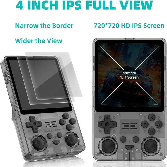 RGB20SX Retro Handheld Game Console Portable Retro Video Console with 4.0 Inch IPS 720*720 HD Screen 5000mAh Battery Retro Portable Gaming Console (Translucent Black)