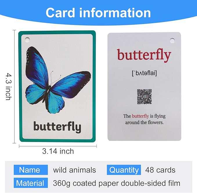 Zwttey Wild/Farm/Sea Animals Body Parts Learning English Flash Cards Kids Montessori Toys Baby Cards Child Pocket Card Pre-Kindergarten