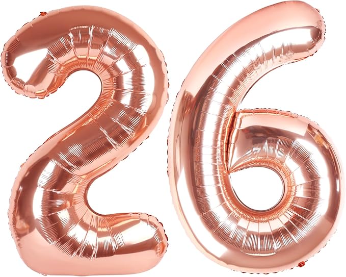 Rose Gold 26 Number Balloon, Foil Happy 26th Birthday Balloon for Men & Women,40 Inch Large Balloons for 2 6 26 62 2026 Wedding Marriage Proposal Engagement Decorations