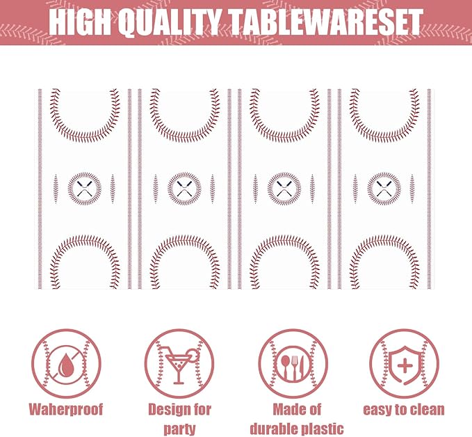 41pcs baseball Party Supplies ,include 20 Plates, 20 Napkin and 1pcs Tablecloth,Used for baseball Birthday Party Decoration (White baseball FFF)