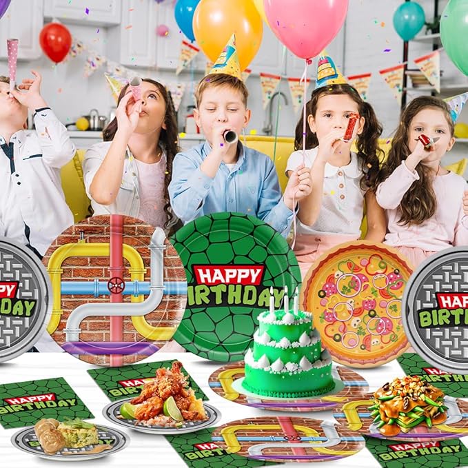 120pcs Turtle Party Decorations Plates Napkins Disposable Paper Cups Tableware Set Cartoon Birthday Party Supplies for Boys Girls Birthday Decor 30 Guests