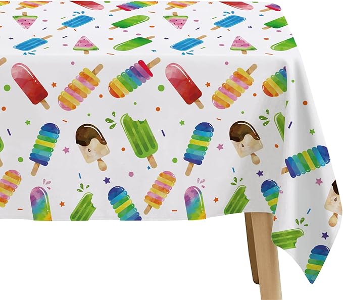 Popsicle Party Tablecloth Decorations - Disposable Ice Cream Popsicle Birthday Party Supplies Tablecover, Summer Popsicle Baby Shower Table Decorations Table Cloths- 3 Pack (54in x 108in)
