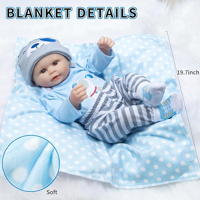 9 Pieces Reborn Baby Doll Clothes Blue Dog Doll Accessories Set for 17-22 Inch Reborn Baby Doll Clothing Gift Sets (Basket+ Blanket)