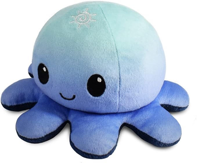 TeeTurtle Reversible Octopus Plushie 4-Inch Day + Night Two-Sided Flip Plush Toy with Embroidered Details - Cute Mini Collectible Plush for Kids, Teens, and Adults