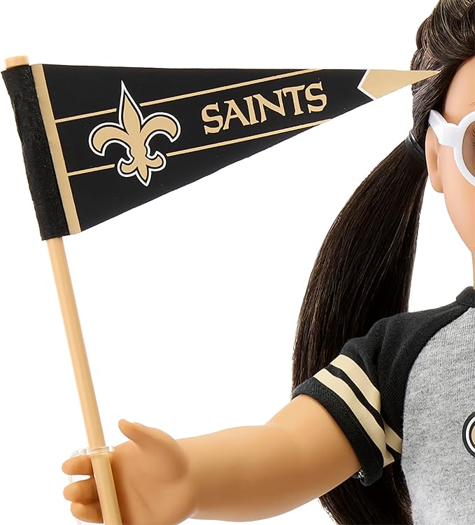 American Girl New Orleans Saints 18 inch Doll Fan Outfit and Accessories, Black and Gold, 6 pcs, Ages 6+