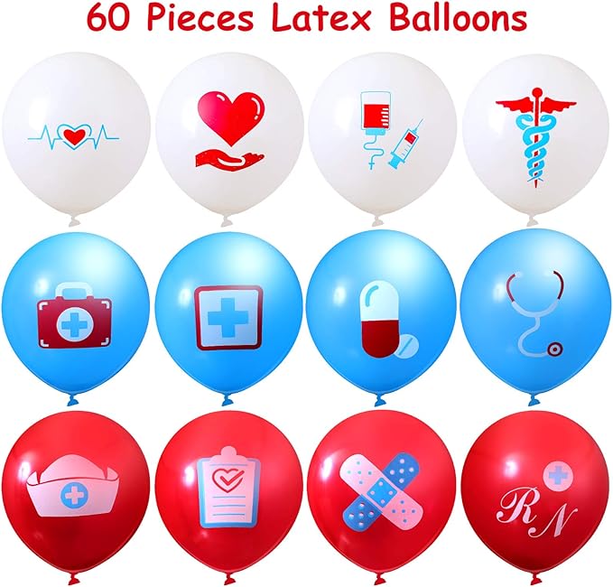 Sumind 60 Pieces Nurse Balloons Party Decoration Supplies Nursing Latex Balloons Nurse Graduation Party Decorations for Nursing Graduation RN Themed Parties