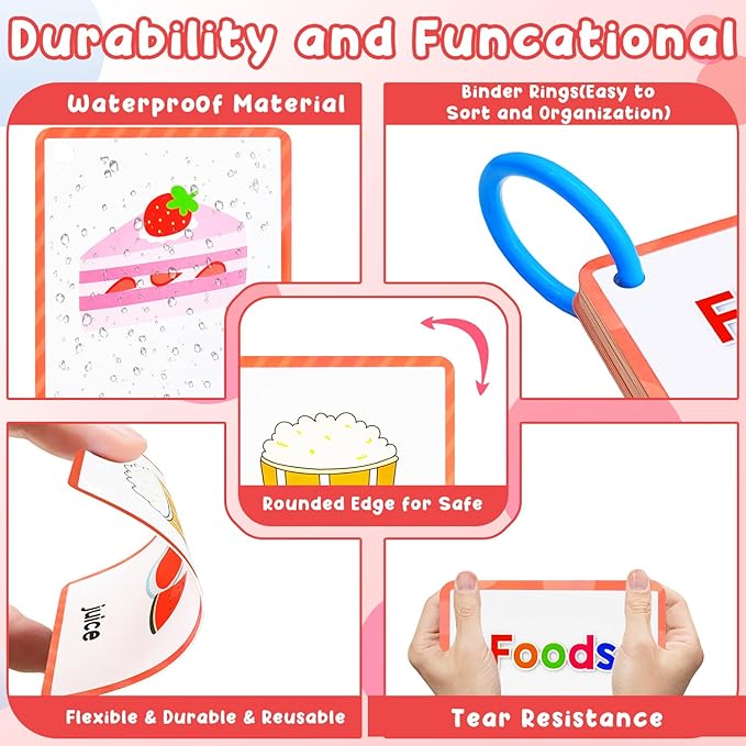 Learning Flashcards Foods, 38 Different Foods Educational Cards, Social Learning Card for Kids
