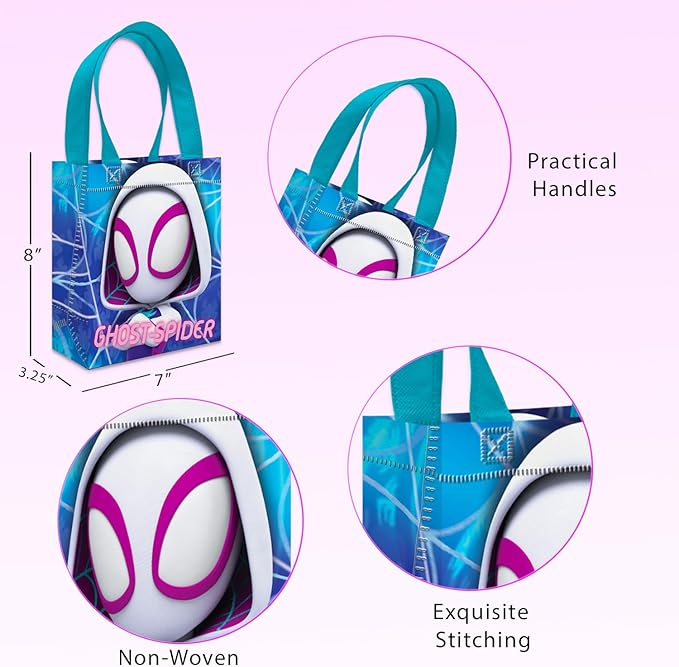 Marvel Ghost Spider Party Favor Bags Set – 24 Pack 8" Spiderverse Goodie Bags for Girls Bulk Reusable Mini Totes | Spidey and Friends Ghost Gwen Birthday Party Supplies