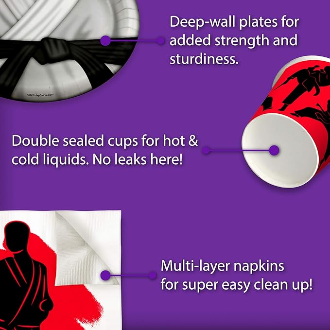 Karate Birthday Party Supplies Set Plates Napkins Cups Tableware Kit for 16