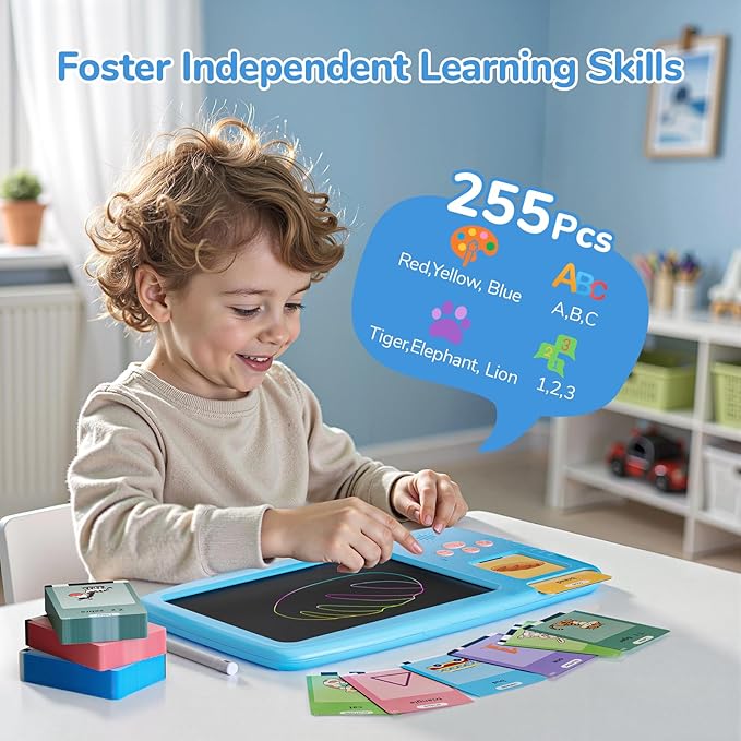 Talking Flash Cards for Toddlers - 2-in-1 LCD Writing Tablet Kids - Montessori Language Learning with 510 Words - Autism & Speech Therapy Toys for Children Gifts, Blue