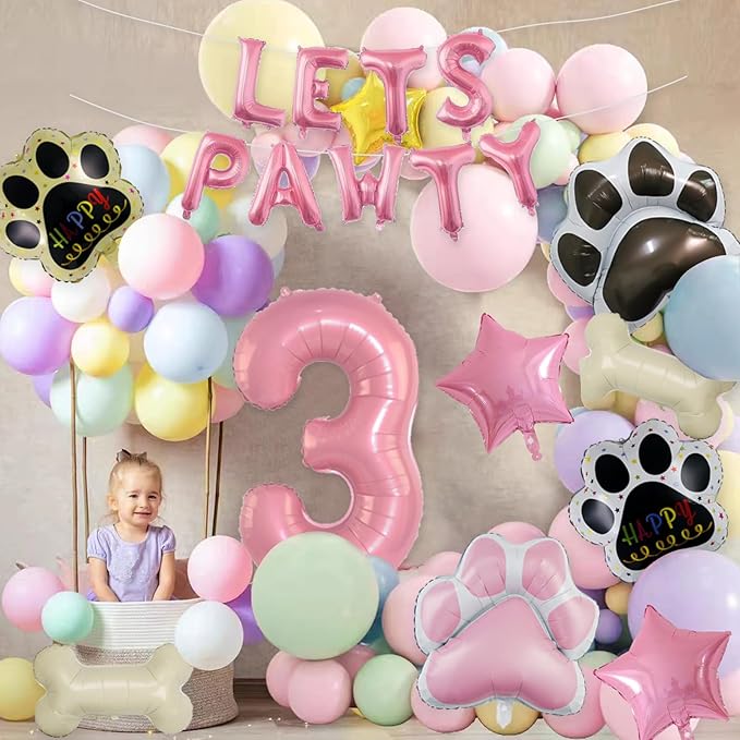 3rd Dog Balloons 18pcs Lets Pawty Balloons Dog Paw Birthday Decor Pink 32 inch Pink Number Balloons 3 Mylar Foil Balloons for Lets Pawty Birthday Decorations Dog 3rd Birthday Party Supplies