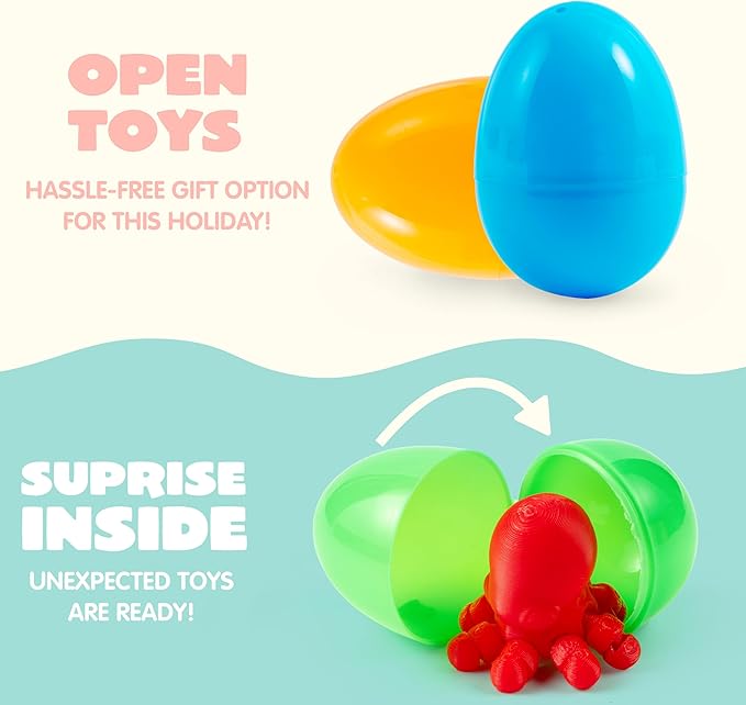 JOYIN 24 Pcs Prefilled Easter Eggs with 3D printed Mini Animals, 3D Articulated Toys for Party Favors, Basket Stuffers, Goodie Bag Fillers, Classroom Prize Supplies, Party Games for Boys & Girls
