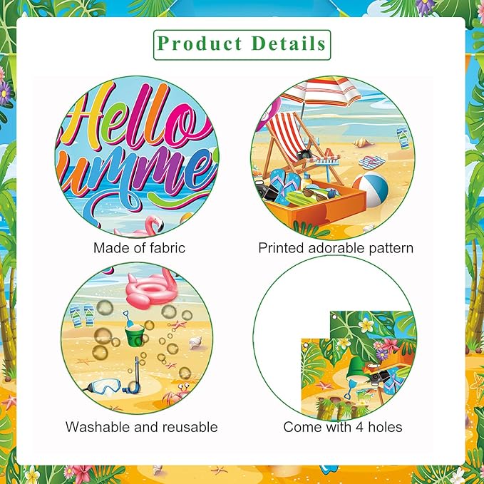 Hello Summer Party Decorations, Hello Summer Backdrop Banner for Hello Summer Party Decorations Supplies, 71 x 43 inch