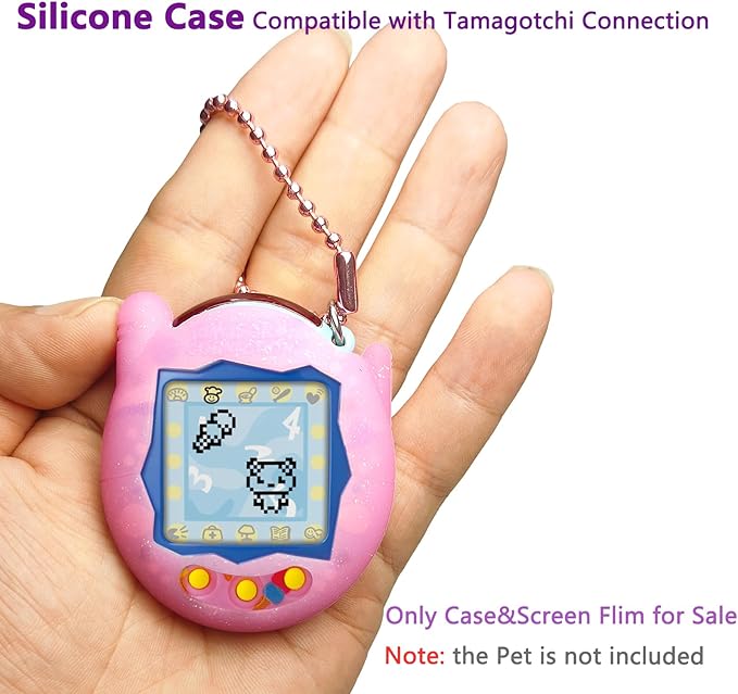 JCHPINE Silicone Cover Case for Tamagotchi Connection Virtual Reality Pet, Screen Protector for Tamagotchi Connection Electronic Pet Accessories (Silicone Case and Screen Film) (Pink)