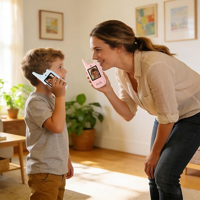 Video Walkie Talkies for Kids 2-Pack with Screen & Camera — Two-Way Video & Audio Communication, Rechargeable, Secure Private Connection, Fun Voice Effects, Ages 3-12, Ideal Birthday