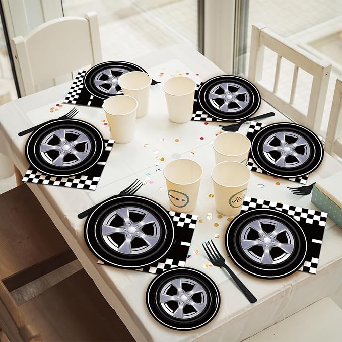 96 Pcs Race Car Party Plates and Napkins Sets, Racing Car Race Track Party Supplies Decorations Racing Sports Themed Dinnerware for Boys Birthday Baby Shower Home Decor, Serves 24