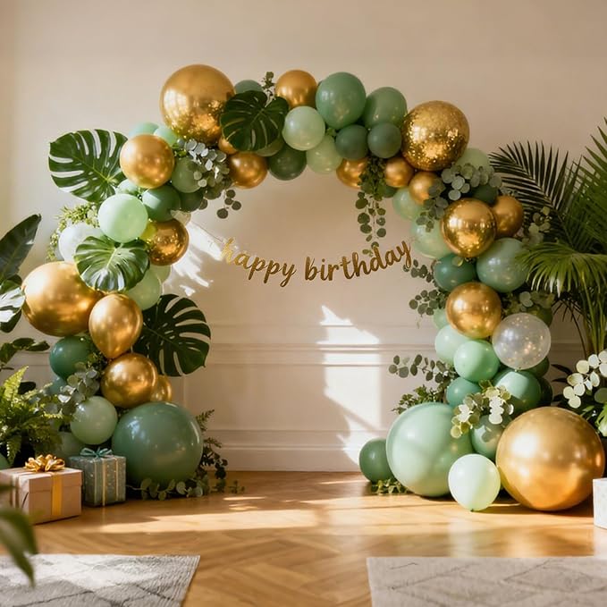 RUBFAC 129pcs Metallic Gold Balloons Different Sizes 18 12 10 5 Inch, Latex Balloon Garland Arch Kit for Party Graduation Wedding Holiday Happy Birthday Decoration