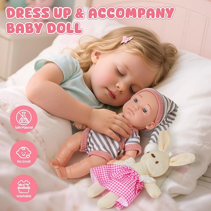 Baby Doll Accessories Set for Girls, 9'' Baby Doll with 2 Sets Clothes Doll Walker Chair Feeding Bottle Pacifier Diaper Blanket, Realistic Pretend Play Toys Toddler Girl Birthday Gifts 3 4 5 6