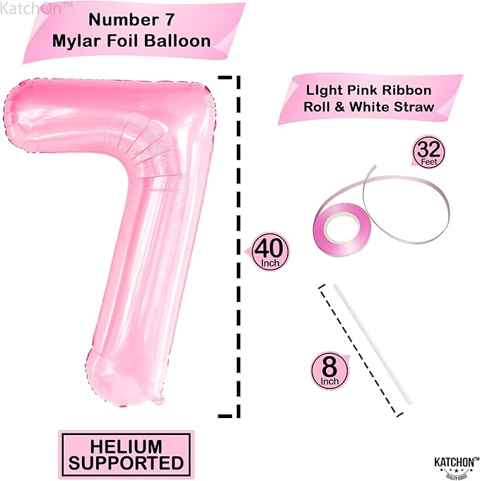 KatchOn, Light Pink Giant Number 7 Balloon - 40 Inch, Pink 7 Balloon for 7th Birthday Decorations for Girls