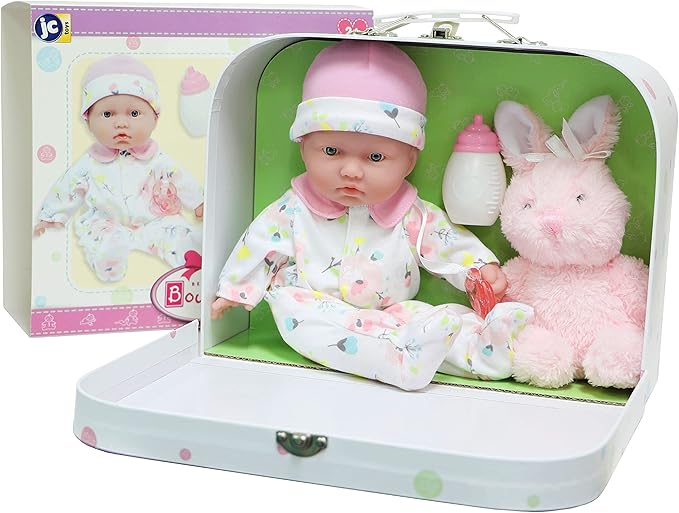 JC Toys - La Baby Travel Case Gift Set| Caucasian 11-inch Small Soft Body Baby Doll | Washable | Cute Outfit, Bottle, Pacifier & Plush Bunny | for Children 12 Months +, Pink