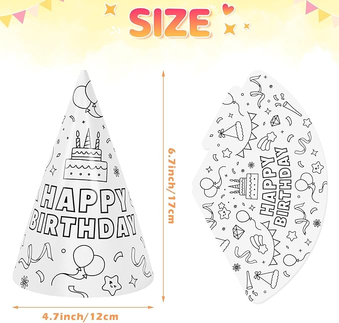 WERNNSAI Birthday Party Hats - 12 Pcs Birthday Party Supplies Cone Hat Headbands Colorful Paper Party Hats for Kids