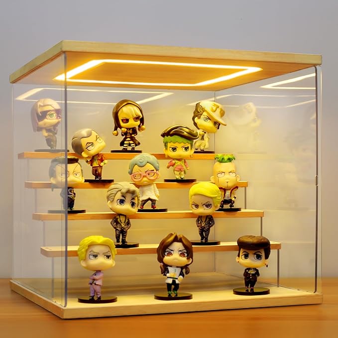 Clear Acrylic Display Case with Light , 5 Tier Display Box Stand Assembly Dustproof Protection Showcase for Collectibles Action Figures (12.6×12.2×11.8in; 32×31×30cm)