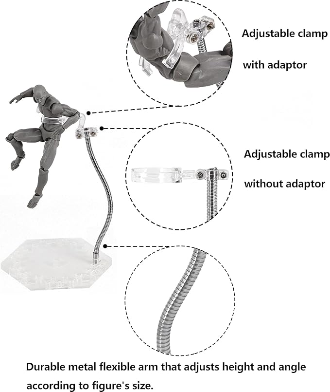 Action Figure Stand with Flexible Metal Arm,Action Figure Pose Display Holder Base,Flight Stands for Action Figures Compatible with HG RG SD SHF Gundam 1/144 Toy with Screwdriver (4Pcs Clear)