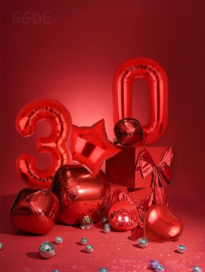 40 Inch Red Number Balloons 30 Mylar Foil Helium Digital Balloon 30th Anniversary Event Celebration 30th Birthday Party Decor Supplies 10 Pcs