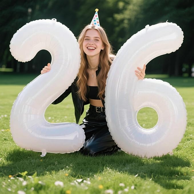 40 Inch White Number 26 Digital Balloon,Jumbo Mylar Foil Helium Balloon for 26 Balloons for Birthday Party,Wedding Anniversary Party Decorations