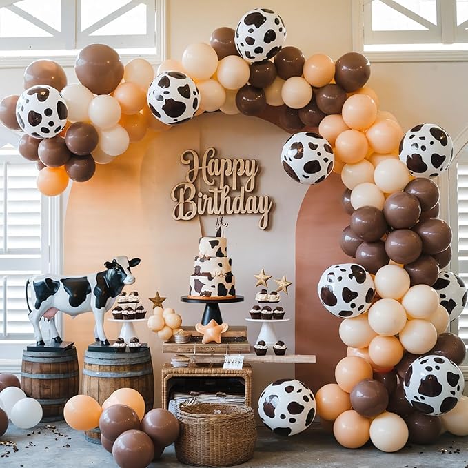 Brown Cow Print Balloons, 50pcs 12 Inch Dark Coffee Brown Tan Nude Apricot Cow Print Western Party Balloons for Kids Boy Cowboy Party Decorations Cow Birthday Baby Shower Western Decor
