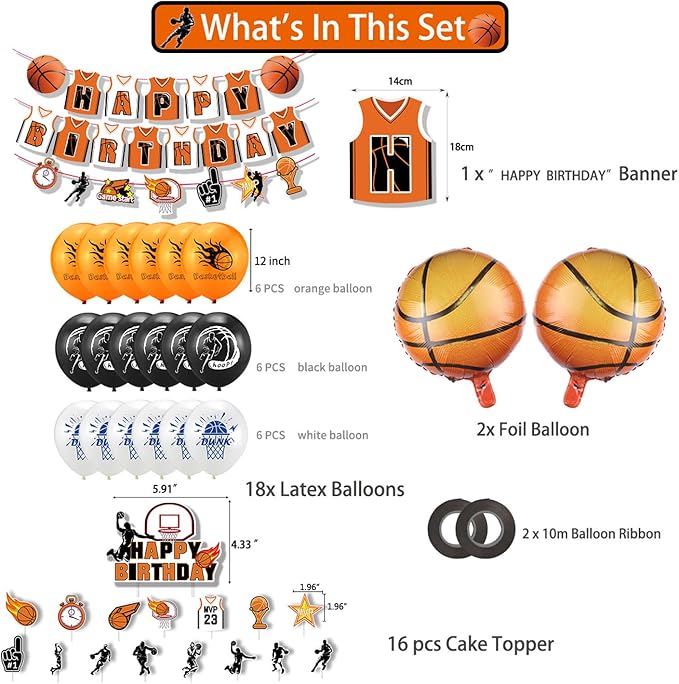 Basketball Party Supplies, Basketball Sports Theme Birthday Party Supplies Tableware Set,Include Basketball Plates and Napkins,Cups,Banner,Tablecloth for Basketball Birthday Decorations (Set C)