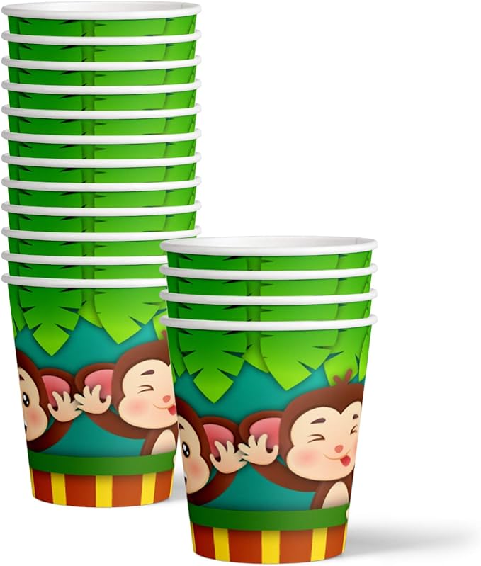 Monkey Birthday Party Supplies - Jungle Animal Party Supplies - Zoo Animal Party Supplies | Tableware Set Includes Plates, Napkins and Cups | Kit for 16