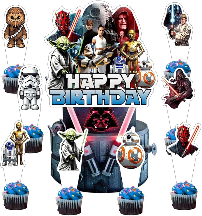 25 Pcs Cake Topper and Cupcake Toppers Set Birthday Party Supplies for Star of Wars Themed Birthday Decorations