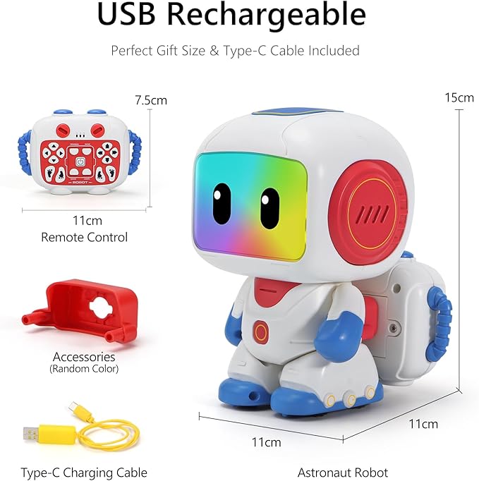 GILOBABY Programmable RC Robot Toy for Boys, Rechargeable STEM Astronaut w/LED Face, Voice Recording, Dancing, Remote Jetpack, Gift for 4 5 6 7 8 Year Old Kids (Blue-r)