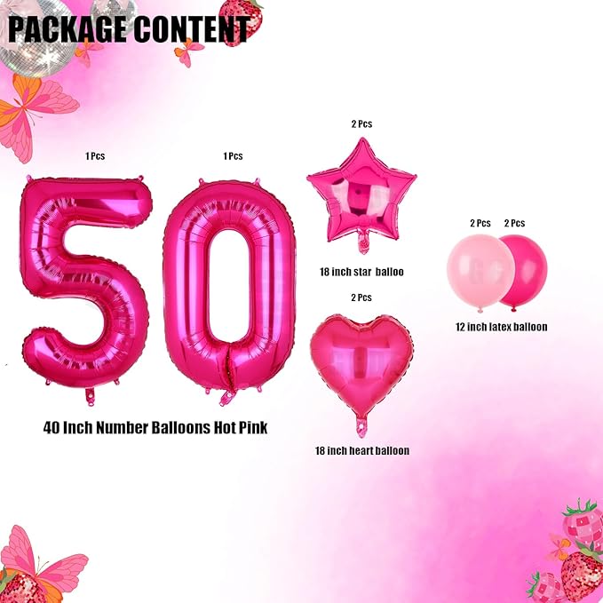 40 Inch Number Balloons Hot Pink 50 Large Number Balloon Anniversary Event Celebration Bachelorette Cowgirl Let's Go Girls Pink Themed 40st Birthday Party Decor Supplies 10 Pcs