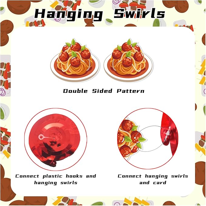 20 Pcs Meatball Hanging Swirls Spaghetti and Meatballs Ceiling Swirls Decorations Meatball Birthday Party Supplies for Italian Spaghetti and Meatballs Birthday Baby Shower Party Decorations