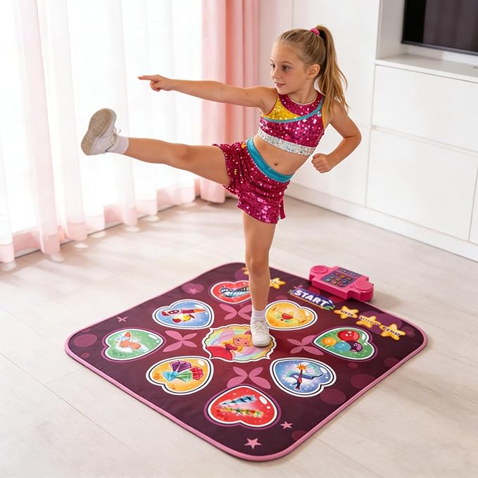 Dance Pad, Electronic Music Mat with LED Lights, Foldable Nonslip Playmat with 80 Sounds, Interactive Fun for Kids Ages 3 to 12 (Pink)