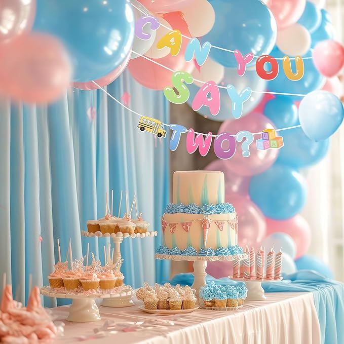 Can You Say Banner Enlightened Teacher Banner Cartoon Theme Girl Birthday Decorations Bubble Gum Party Decorations Funny Birthday Party Supplies(Two)
