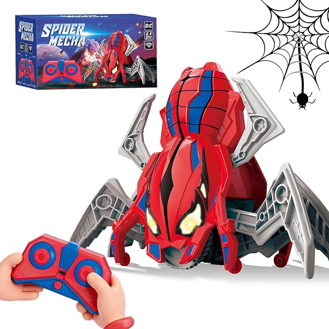 Remote Control Spider Toys for Boys 4-6 with Eyes Lights, Moving Legs, Fast Speed & 360° Spin, Rechargeable RC Spider Kids Toys for Ages 3-4 6-8 Ideal Party Christmas Birthday Gift for Kids