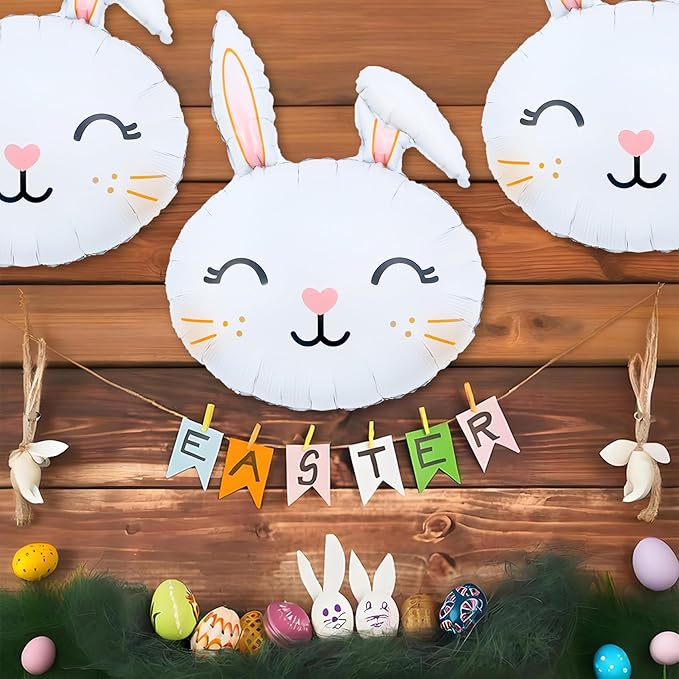 6PCS Easter-Bunny Balloons Rabbit Head Foil Balloons Easter Themed Party Mylar Bunny Birthday Party Supplies Decorations