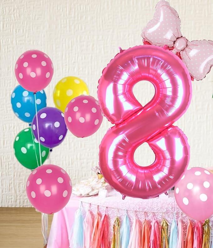 40 Inch Pink Number 8 Balloon with Mini Bow Balloon for Girls 8th Birthday Decorations, Pink Girl Princess Western Cowgirl Theme Birthday Party Balloons Decorations Supplies Favors