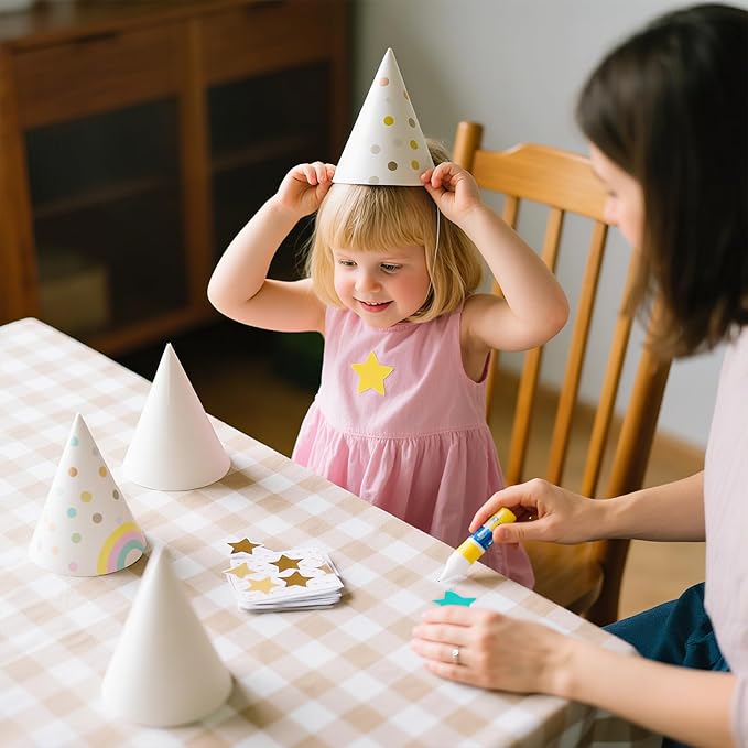 White Paper Party Hats for Kids Birthday,Decorative Bulk Cone Crafts for Adults Art DIY, Halloween Supplies（20/40/60）