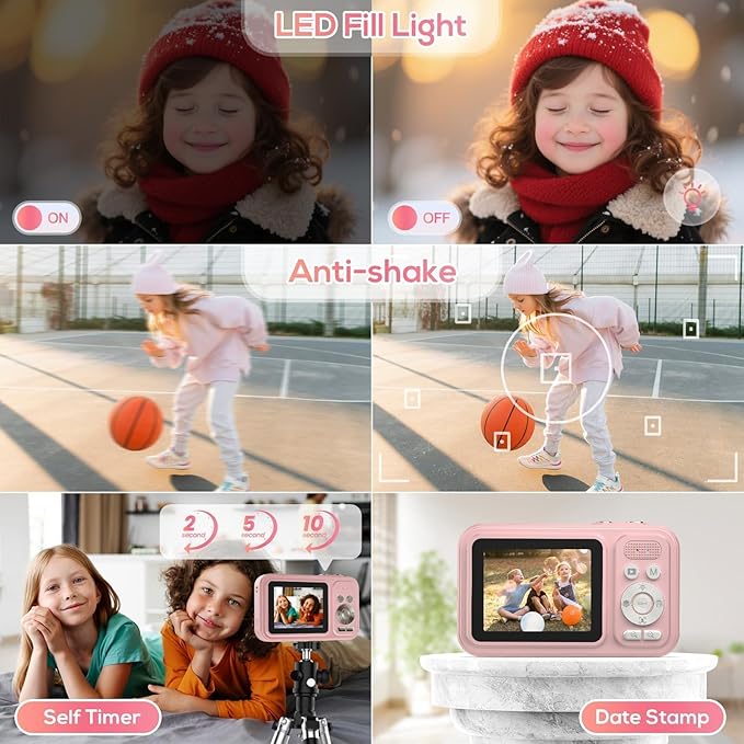 Digital Camera for Kids, 48MP FHD 1080P Point and Shoot Digital Cameras with 16X Zoom Anti-Shake, Compact Portable Cameras for Photography, Compact Camera for 6 7 8 9 10 Years Old- Toys for Toddler