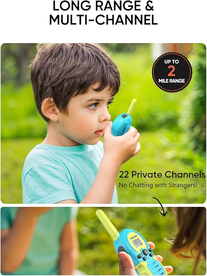 FOREDOM Rechargeable Walkie Talkies for Kids Walkie Talkies Long Range for Boy & Girl Age 3 Years and Above Birthday Toys - 2 Pack