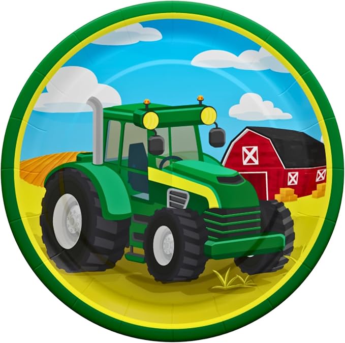 Blue Orchards Tractor Party Plates and Napkins (52 pieces for 16 Guests) - Farm Animal Party Supplies, Tractor Theme Baby Shower