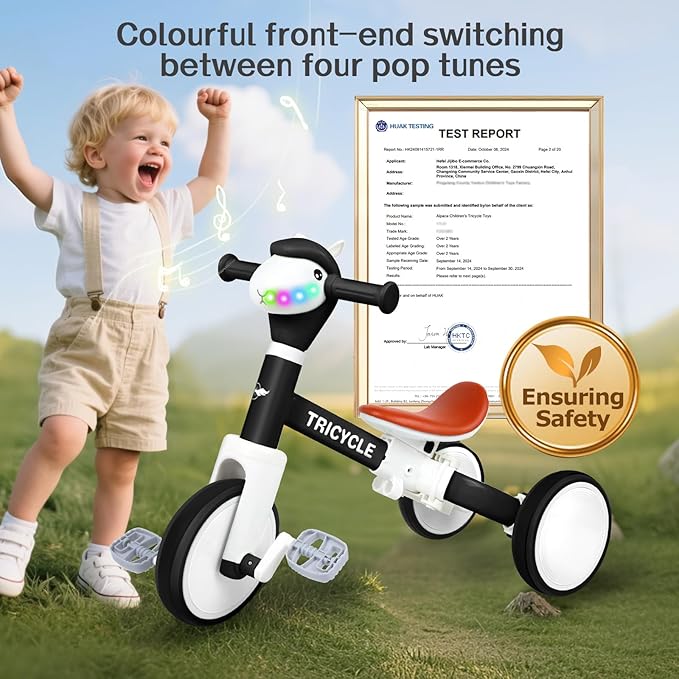 Toddler Balance Bike with Light & Music, Tricycle for Toddlers 1-5 Year Olds, Toddler Tricycle for Boys Girls, Kids Bicycle with Removable Pedal, Birthday Gifts for 1 2 3 4 5 Year